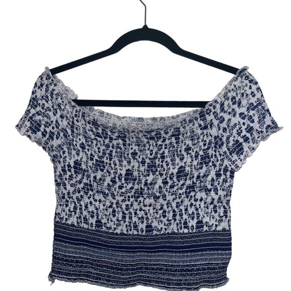 PacSun Lottie Moss smocked crop top size Large blue and white - Picture 2 of 9